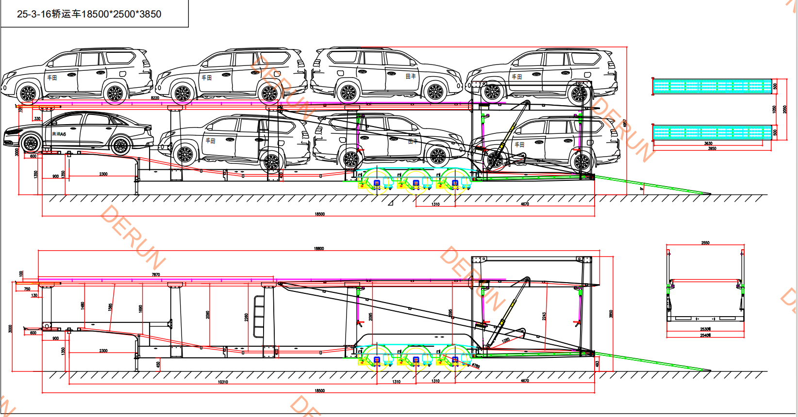 Desenho de trailer de transportadora de carros