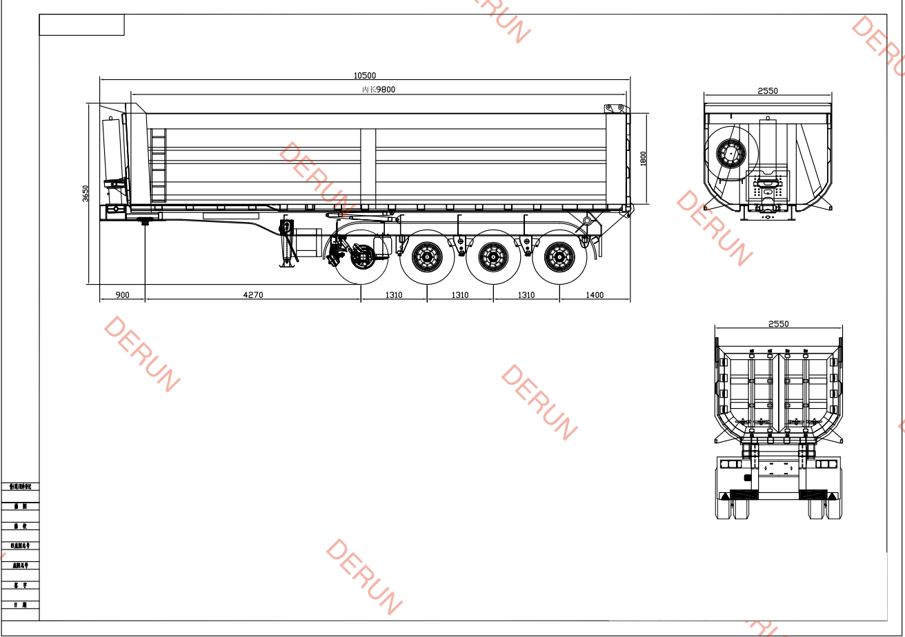 Desenho de 4 eixo u Tipo de dump traseiro semi trailer