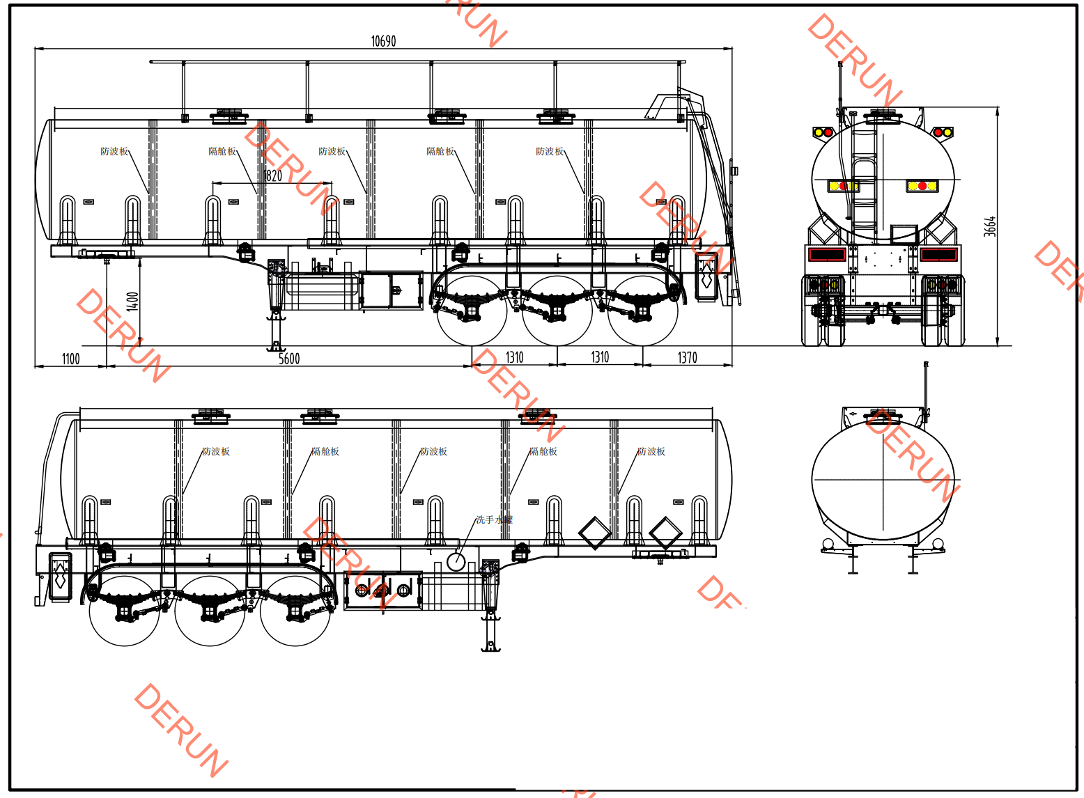 Desenho de 30 CBM Oil Tank Semi Trailer