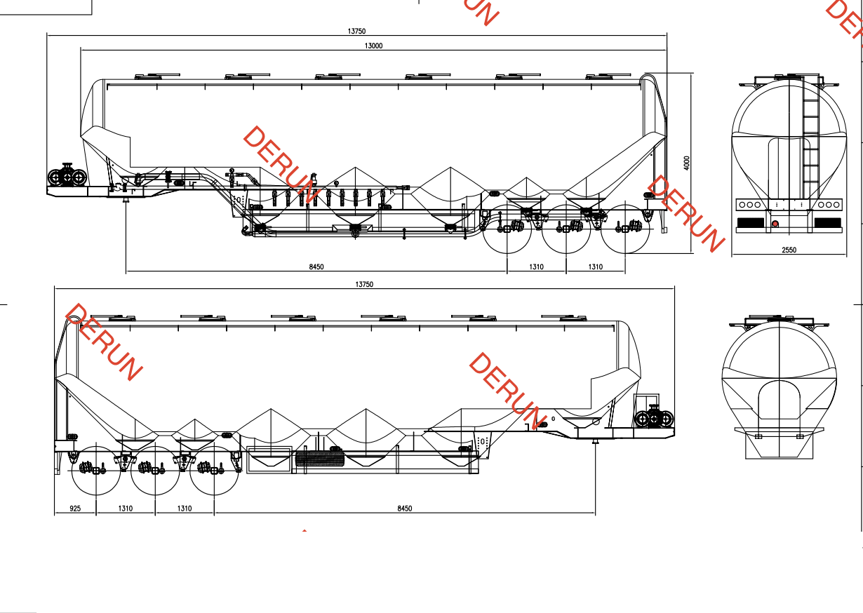 Desenho de 56 tanques de cimento CBM semi -trailer