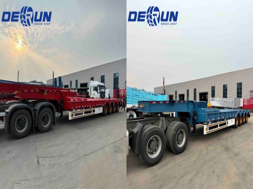 DERUN 4 EXLE LOWBED semi -trailer bem -sucedido em direção à porta